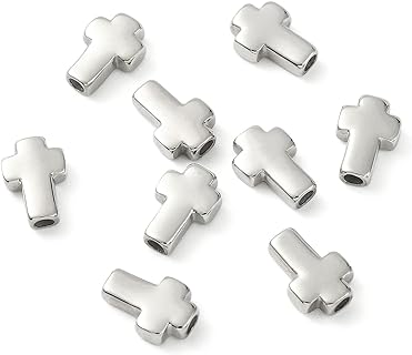 LiQunSweet 10 Pcs 304 Stainless Steel Metal Cross Loose Charm Beads with 3mm Hole for Jewelry Bracelet Necklace Making DIY Craft Findings - 14x10mm