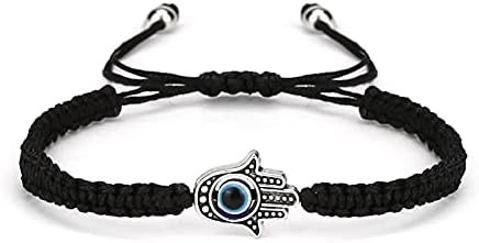 Evil Eye Bracelet Hand-Woven Red Rope Cord Fatima Hand Strand Bracelet Adjustable Kabbalah String Amulet Nazar Hamsa Eyes Thread Braided Bracelet for Women Girl Protection Lucky Jewelry-black hand