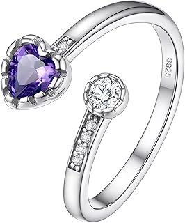 PROSILVER Bague Améthyste Synthétique Cœur Réglable en Argent 925 pour Femmes et Filles, Taille Unique, Élégante et Apaisante, Idéale pour un Cadeau d'Anniversaire