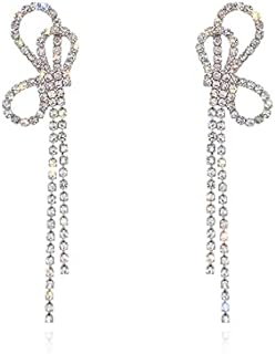 Luxval Rhinestones Earrings for Women silver rhinestone earrings Sparkly Long Linear Dangle Earrings Dangle Tassels Statement Earrings Bridal Wedding