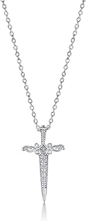 Elmas 1/20ct Round White Diamond 925 Sterling Silver Dagger Amulet Pendant Necklace for Women