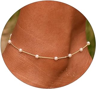 14K Gold Plated Pearl Anklet with Box Chain and Lobster Claw Clasp for Women - Delicate Summer Jewelry by MOLEVY