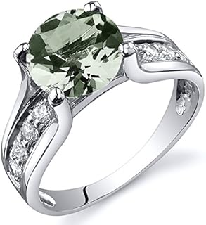 PEORA Green Amethyst Cathedral Solitaire Ring for Women 925 Sterling Silver, Natural Gemstone Birthstone, 1.75 Carats Round Shape 8mm, Sizes 5 to 9