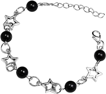 Vintage Punk Y2k Star Pearl Double Layer Beaded Chain Lightweight Bracelet Aesthetic Accessories Grunge Cool Couple Friendship Jewelry for Women Girls