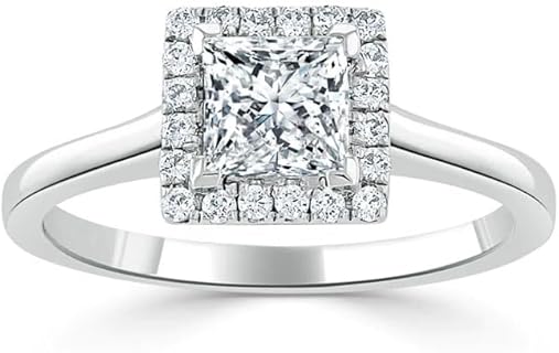 1.0 CT Princess Cut Moissanite Halo Engagement Ring in 925 Sterling Silver or White Gold, Ideal for Women - Classic Design
