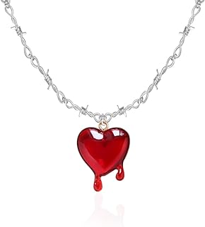 Gothic Bleeding Heart Necklace Dropping Blood Thorn Heart Pendent Choker for Men and Women