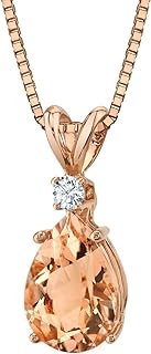 Stunning Rose Gold Morganite Pendant Necklace with Box Chain and Spring Ring Clasp, Perfect for Ladies, Featuring Pear-Shape Diamond Accent Teardrop Solitaire Design