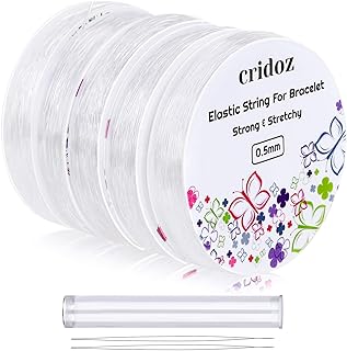 Stretchy String for Bracelets and Jewelry Making, Cridoz 5 Rolls Clear Elastic String Stretch Cord Bead Bracelet String with 2 Pcs Beading Needles for Seed Beads, Pony Beads