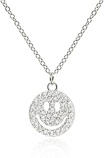 CZ Smiley Face Necklace for Women Cubic Zirconia Dainty Smile Necklace for Teen Girls Cute Happy Face Pendant Necklace Gold Plated Preppy Jewelry Simulated Diamond [SMN-S-1]