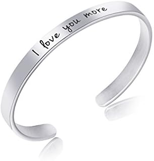 Personalized Stainless Steel Cuff Bracelet with Lobster Claw Clasp and Box Chain for Women and Teen Girls - Encouragement Motivational Message Design