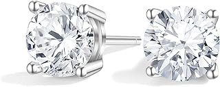 Push-Back Moissanite Stud Earrings, Sterling Silver with White Gold Plating, Unisex Design for Men and Women - Lab-Created Diamond