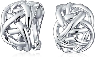 Classic Fashion Criss Cross Celtic Love Knot Weave Half Hoop Clip On Earrings For Women Non Pierced Ears 14K Silver Gold Plated