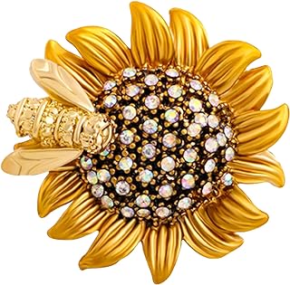 Alloy Pin Clasp Bee & Daisy Crystal Brooch - Versatile Gold Tone Accessory For Men and Women - Cute Insect/Floral Design