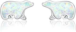 TANGPOET Polar Bear Earrings 925 Sterling Silver Mother and Child Earrings Opal Stud Earrings Polar Bear Jewelry Gifts for Women Girls Mom Daughter