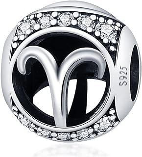 TINSLO Zodiac Sign Bead Birthday Charms 925 Sterling Silver Birthstone Charms Fits Women's Charm Bracelet & Necklace Bangle Gifts for Girls & Friends