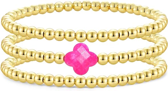 Stunning Clover Design Love Bead Bracelet with Lobster Claw Clasp for Women, Bead-Chain Style, Brass, Golden Color