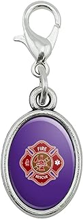 GRAPHICS & MORE Firefighter Fire Rescue Maltese Cross Antiqued Bracelet Pendant Zipper Pull Oval Charm with Lobster Clasp