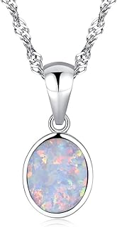 CiNily 14K White Gold Plated Opal Pendant Necklace-Flower/Oval Shap Necklace Gemstone Women Girls Jewelry Gift