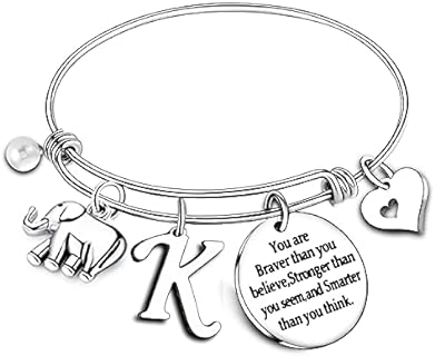 Initial Charm Bracelet Elephant Charm Bracelet Gifts for Women Girls Inspirational Bangle 26 Letters Alphabet Bracelets Heart Jewelry Present