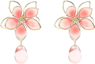 Cherry Blossom Stainless Steel Clip-On Stud Earrings for Women, Rose Gold-Plated Cluster Design Earrings - IQUQIXL