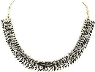 S-Hook Clasp Oxidised Silver Tone Tribal Boho Choker Necklace | Durable Base Metal | From India | For Women and Girls | Standout Gypsy Design