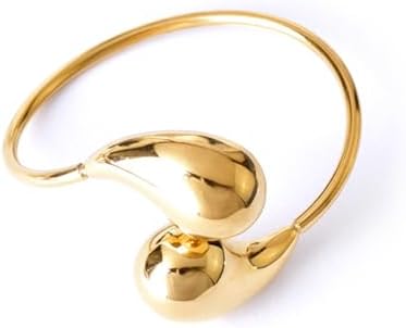 Bi&Yamigeo Women's 18K Gold-Plated Teardrop Jewelry Set with Spring Ring Clasp - Exquisite Stainless Steel Necklace, Ring, and Cuff Bracelet Set