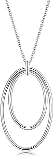 S925 Sterling Silver Long Circle Hoop Sweater Chain Pendant Necklace for Women Jewelry