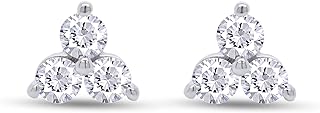 1/2 Carat Round Lab Created Moissanite Diamond Three Stone Cluster Stud Earring In 14k Gold Over Sterling Silver Jewelry Gift For Women (0.50 Cttw), Mother's Day Gift For Her