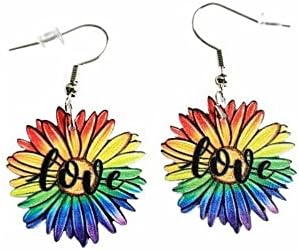 Pingyongchang Rainbow Acrylic Earrings Pride Earrings Rainbow Mesh Drop Earrings Lightweight Love Heart Butterfly Lightning Earrings Love Wins Colorful Earrings for Women