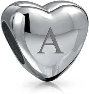 Personalized Monogram Alphabet A-Z Initial Milgrain Edge Heart Shape Swirl Charm Bead For Women Teen Oxidized .925 Sterling Silver Fits European Bracelet