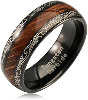 100S JEWELRY Tungsten Rings For Men Women Whiskey Barrel Wood Inlay Vintage Baroque Frame Leaf Black Wedding Engagement Promise Band Sizes 6-16