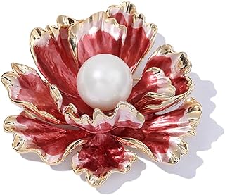 Enamel Peony Flower Brooch Pin,Vintage Plant Peony Flower Suit Lapel Pin Pearl Coat Brooch Pin Jewelry for Women Girls