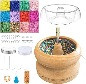 Bead Spinner for Jewelry Making, Wood Bracelet Spinner with Quick Changed Trays and Beading Needles, Bracelet Making Kit for Beginners, Clay Bead Spinner for Making Bead Jewelry