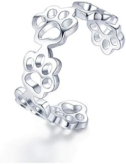 925 Sterling Silver Adjustable Paw Print Engagement Ring - Minimalist Animal-inspired Jewelry Perfect for Pet Lovers