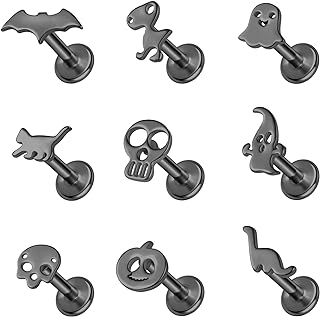 Stainless Steel Skull Nose Stud with Cubic Zirconia for Medusa/Conch Piercings - 16G Internally Threaded Halloween Labret Tragus Jewelry for Men and Women