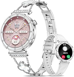 Bunny Kachu 1.19インチスリムAMOLEDスマートウォッチ、Bluetooth通話と21種類スポーツ、女性向け生理周期管理機能付き。