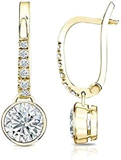 Women's Girls Dangle Clip-On Halo Bezel Setting Earrings 1.20 Ct Round-Cut VVS1 Diamond 925 Sterling Silver