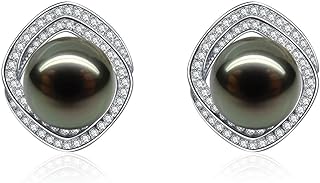 18K Gold Plated Sterling Silver Tahitian Black Pearl Stud Earrings for Women, Stunning Fine Jewelry for Special Occasions and Everyday Elegance