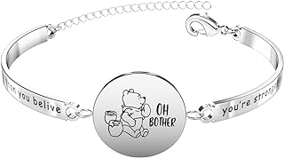 Winnie the Pooh Charm Bracelet with Stainless Steel Box Chain and Lobster Claw Clasp, Perfect Gift for Women and Girls