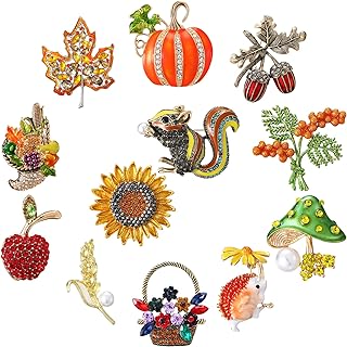 12 Pcs Thanksgiving Brooch Pin Autumn Fall Leaves Brooch Pin Rhinestone Crystal Brooches Pin for Thanksgiving Decor