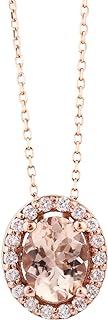 Elegant GNG 10k Rose Gold Diamond Morganite Pendant Necklace with Lobster-Claw Clasp and Cable Chain for Women in Halo Design