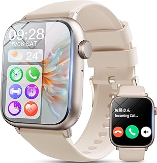 LOVAMEスマートウォッチ【ファッションゴールド】Bluetooth通話、1.85インチ大画面、LINE通知対応、女性向けのギフトに最適