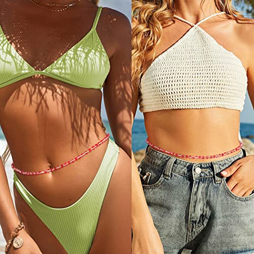 ELABEST Afrcian Waist Beads Tie on Beaded Waist Chain No Stretch Belly Beads Body Chain Jewelry for Women and Girls