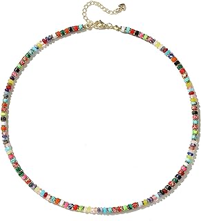 XIJIN Natural Stone Bead Necklace for Women Handmade Boho Multicolor Beaded Choker Necklace Gift for Her
