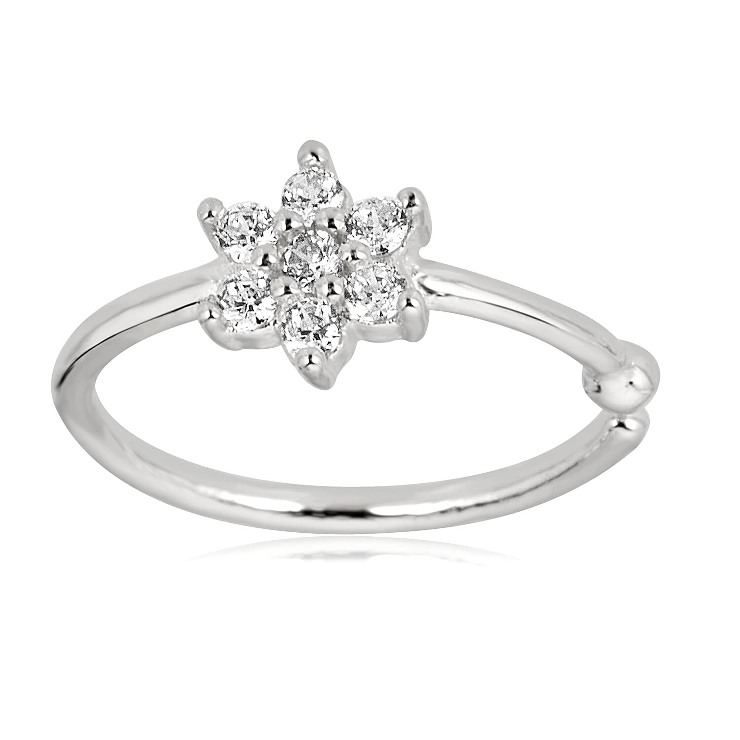 AVORA 14K Gold Simulated Diamond CZ Flower Nose Ring Body Jewelry (20 Gauge)