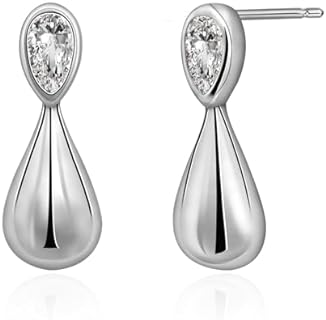 Silver Teardrop Earrings Cubic Zirconia Small Stud Earrings Hypoallergenic Tear Drop Earrings Jeweley for Women