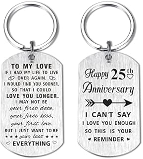 25th Wedding Anniversary Keychain, Stainless Steel Engraved Gift for Him and Her