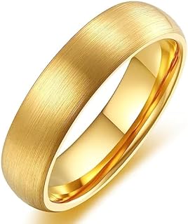 6mm Gold Domed-Brushed Tungsten Carbide Wedding Ring for Men and Women