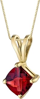 PEORA 14K Solid Yellow Gold Red Garnet Pendant for Women, Natural Gemstone Birthstone Classic Solitaire, 1 Carat Cushion Cut, 6mm