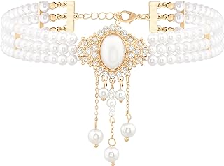 Sacina Layered Fake Pearl Choker Necklace, Pearl Choker Necklaces for Women, Rhinestone Necklace, Costume Jewelry, Christmas Jewelry Gift for Women